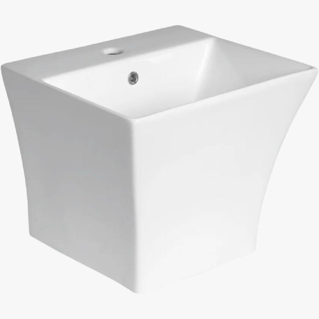 “Modern half pedestal basin with sleek compact design”